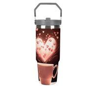 NWTRJ Tazza a forma di cuore da 880,5 ml, con manico superiore, in acciaio inox, isolata sottovuoto, tazza da caffè con coperchio e cannuccia, bottiglia d'acqua a tenuta stagna per donne e uomini
