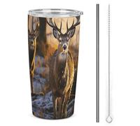 NWTRJ Tazza con immagine di cervo da 20 once, tazza isolata in acciaio inox con coperchio e cannuccia tazza da caffè da viaggio per caffè tè bevande
