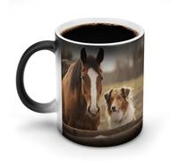 NWTRJ Tazza da caffè Collie Dog And Horse Together da 325 ml, divertente tazza in ceramica sensibile al calore, tazza da caffè che cambia colore, tazza da tè per casa, ufficio, viaggi