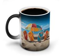 NWTRJ Tazza da caffè colorata con infradito da spiaggia, 325 ml, divertente tazza in ceramica sensibile al calore, tazza da caffè che cambia colore, tazza da tè per casa, ufficio, viaggi
