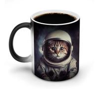NWTRJ Tazza da caffè con gatto e astronauta, divertente, in ceramica, sensibile al calore, cambia colore, per casa, ufficio, viaggi, 325 ml