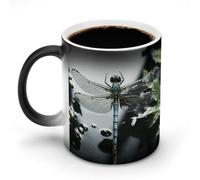 NWTRJ Tazza da caffè con libellula, 325 ml, divertente tazza in ceramica sensibile al calore, tazza da caffè che cambia colore, tazza da tè per casa, ufficio, viaggi