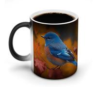 NWTRJ Tazza da caffè con uccellino blu e foglie, 325 ml, divertente tazza in ceramica sensibile al calore, tazza da caffè che cambia colore, tazza da tè per casa, ufficio, viaggi
