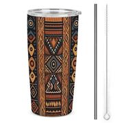 NWTRJ Tazza da caffè da viaggio con motivo tradizionale africano da 20 once, tazza isolata in acciaio inox con coperchio e paglia tazza da caffè da viaggio per caffè tè bevande