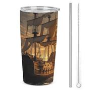 NWTRJ Tazza da caffè da viaggio fantasia Nave pirata 20 once in acciaio inox con coperchio e cannuccia tazza da viaggio per caffè tè bevande