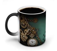 NWTRJ Tazza da caffè Steampunk con chiavi e catene, divertente tazza in ceramica sensibile al calore, tazza da caffè che cambia colore, tazza da tè per casa, ufficio, viaggi