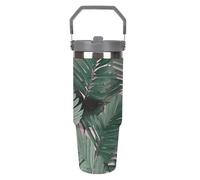 NWTRJ Tazza da viaggio con coperchio e cannuccia, da 880,5 g, con manico superiore, in acciaio inox, isolamento sottovuoto, con coperchio e cannuccia, per donne e uomini