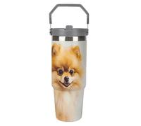 NWTRJ Tazza da viaggio con coperchio e cannuccia, da 880,5 g, con manico superiore, in acciaio inox, isolata sottovuoto, per donne e uomini, colore giallo