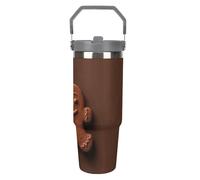 NWTRJ Tazza da viaggio con testa di pan di zenzero da 880,5 g, con manico superiore, in acciaio inox, isolamento sottovuoto, tazza da caffè con coperchio e cannuccia, bottiglia d'acqua a prova di