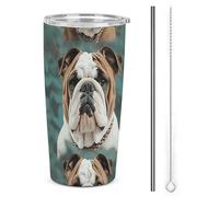 NWTRJ Tazza divertente inglese Bulldog da 20 once, in acciaio inox, con coperchio e cannuccia, tazza da caffè da viaggio per caffè, tè, bevande