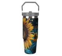 NWTRJ The Most Beautiful Sunflower - Bicchiere da 880 ml, con manico superiore, in acciaio inox, isolamento sottovuoto, tazza da caffè con coperchio e cannuccia, a prova di perdite, per donne e uomini