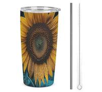NWTRJ The Most Beautiful Sunflower - Bicchiere termico in acciaio inox, con coperchio e cannuccia, da viaggio, per caffè, tè, bevande