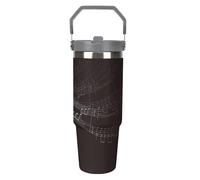 NWTRJ Treble Love And Music, bicchiere da 880 ml, con manico superiore, in acciaio inox, isolato sottovuoto, tazza da caffè da viaggio, con coperchio e cannuccia, a prova di perdite, per donne e