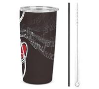 NWTRJ Treble Love And Music - Bicchiere termico da 590 ml, in acciaio inox, con coperchio e cannuccia, da viaggio, per caffè, tè e bevande