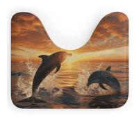 NWTRK Delfini che saltano fuori dall'acqua al tramonto, tappeti da bagno a forma di U, ultra morbidi, super assorbenti, tappetino da bagno antiscivolo in microfibra tappetino da bagno per base WC