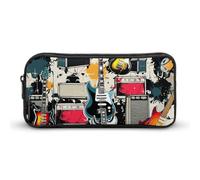 NWTRK Grande astuccio per matite con motivo musicale rock, portatile, estetico, per donne e uomini, astuccio per penne carino organizer per cancelleria, borsa multifunzionale per il trucco per viaggi