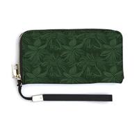 NWTRK Hunter - Pochette da donna in pelle con motivo floreale e petali verdi con cerniera, con porta carte di credito, stile 20 x 10,5 cm
