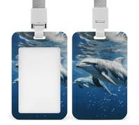NWTRK Porta badge scorrevole con cordino, porta badge con delfini, con finestra trasparente per nome, per lavoro, ufficio, dottore, infermiere, stile