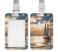 NWTRK Porta badge scorrevole con cordino porta carte d'identità, barca a vela sul mare, porta badge con finestra trasparente per nome, per lavoro, ufficio, dottore, infermiere, stile
