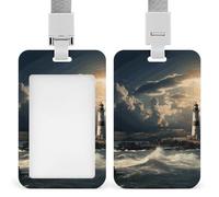NWTRK Porta badge scorrevole con cordino, porta carte d'identità Old Lighthouse by The Sea, porta badge con finestra trasparente per nome, per lavoro, ufficio, dottore, infermiera, stile