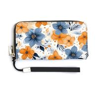 NWTRK Portafogli in pelle blu e arancione su sfondo bianco con cerniera intorno alla pochette da donna porta carte di credito pochette per donne, stile, 20,0 x 10,5 cm