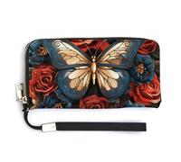 NWTRK Portafogli in pelle con farfalle e rose con cerniera intorno alla pochette da donna porta carte di credito pochette per donne, stile, 20,0 x 10,5 cm