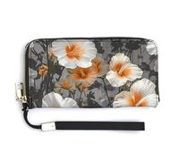 NWTRK Portafogli in pelle con fiori di ibisco fioriti con cerniera intorno alla pochette da donna porta carte di credito pochette per donne, stile, 20,0 x 10,5 cm