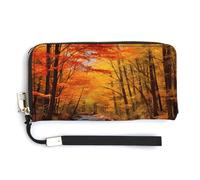 NWTRK Portafogli in pelle con fogliame autunnale con cerniera intorno alla pochette da donna porta carte di credito pochette per donne, stile, 20,0 x 10,5 cm