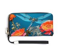 NWTRK Portafogli in pelle con libellula e fiore con cerniera intorno alla pochette da donna porta carte di credito pochette per donne, stile, 20,0 x 10,5 cm