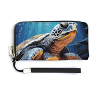 NWTRK Portafogli in pelle dipinta con tartaruga marina con cerniera intorno alla pochette da donna porta carte di credito pochette per donne, stile, 20,0 x 10,5 cm