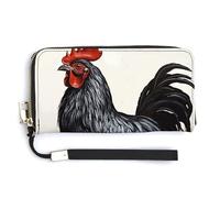 NWTRK Portafogli in pelle nera con gallo con cerniera intorno alla pochette da donna porta carte di credito pochette per donne, stile, 20,0 x 10,5 cm