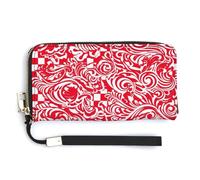 NWTRK Portafogli in pelle rossa bianca con cerniera intorno alla pochette da donna porta carte di credito pochette per donne, stile, 20,0 x 10,5 cm