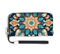 NWTRK Portafogli in pelle vintage con fiori mandala, con cerniera intorno, pochette da donna, porta carte di credito, pochette da donna, stile, 20 x 10,5 cm