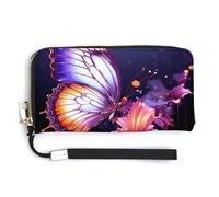 NWTRK Portafogli in pelle viola con farfalla con cerniera intorno alla pochette da donna porta carte di credito pochette per donne, stile, 20,0 x 10,5 cm