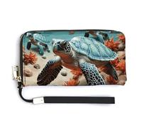 NWTRK Portafoglio in pelle con tartaruga e stella marina con cerniera intorno alla pochette da donna porta carte di credito pochette per donne, stile, 20,0 x 10,5 cm
