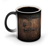 NWTRK Tazza da caffè in ceramica da 325 ml, sensibile al calore, magica tazza da caffè che cambia colore, stile rustico, porta in legno, tazza da tè per donne e uomini