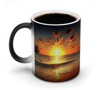 NWTRK Tazza da caffè in ceramica da 325 ml, sensibile al calore, tazza da caffè magica che cambia colore, tazza da caffè da spiaggia all'alba, tazza da tè per donne e uomini