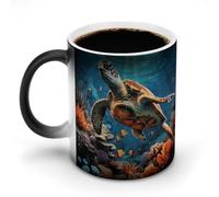 NWTRK Tazza da caffè in ceramica da 325 ml, sensibile al calore, tazza da caffè magica che cambia colore, tartarughe marine con pittura a diamante, tazza da tè per donne e uomini