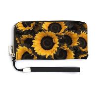 NWTRK Un bouquet di girasoli neri portafogli in pelle con cerniera intorno pochette da donna porta carte di credito pochette per donne, stile, 20,0 x 10,5 cm