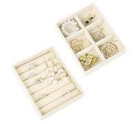 Nwvuop Confezione da 2 vassoi per gioielli impilabili in velluto a 6 scomparti, vassoi per gioielli, piccoli vassoi per gioielli, organizer per cassetti per gioielli, 12 x 9 x 2,5 cm (beige)