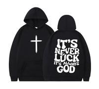 NXKAFAH Non è mai Fortuna, è Sempre Dio, Felpa con Cappuccio Vintage Cristiana con Grafica, da Uomo e da Donna, estetica, Casual, a Maniche Lunghe