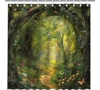 NXMYDBD Tenda da bagno Enchanted Forest Path - Sentiero illuminato dal sole e farfalle, decorazione impermeabile per la casa che aggiunge magia al tuo bagno 120x190cm/(WxH)