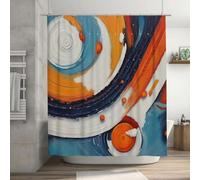 NXMYDBD Tenda da doccia astratta con motivo astratto blu, arancione e bianco, decorazione per il bagno, tenda da doccia impermeabile con ganci, 105 x 160cm(WxH)