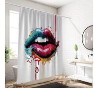 NXMYDBD Tenda da doccia impermeabile con stampa di labbra, divisorio per doccia, protezione per il bagno con 12 ganci, decorazione artistica per hotel e pensioni, 180x195cm(WxH)
