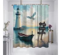 NXMYDBD Tenda da doccia impermeabile con stampa faro, tenda divisoria per porta del bagno, protezione con 12 ganci, diverse misure, 90x220cm(WxH)