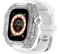 NXNONEPD 49mm Clear Transparent Case Mod Kit Men Silicone Bands，Compatible with Series 8 45mm, Hard PC Cover Replacement Strap Upgrade Rm Style Watch Accessories，For watch Series 7 44mm