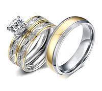 NXNONEPD Accoppia di anelli vintage, 4 artigli con zirconia cubica Ringh Anello unisex dimensione 5-13, anelli placcati Impegno per l'anniversario