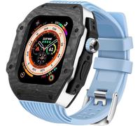 NXNONEPD Carbon Fiber Watch Case Rubber Band，For 9 8 7 6 5 4 SE Replacement，Men Watch Case Straps Clasp Mod Kit，For Iwatch Series 45mm 44mm 49mm Accessories