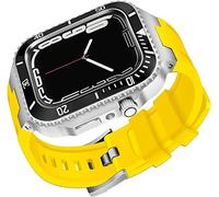 NXNONEPD Ceramics Bezel With Silicone Watch Strap Mod Kit,For Series 8 7 45mm,Modified Set Steel Cover With Band,For iwatch 6 5 4 SE 44mm