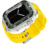 NXNONEPD Ceramics Bezel With Silicone Watch Strap Mod Kit,For Series 8 7 45mm,Modified Set Steel Cover With Band,For iwatch 6 5 4 SE 44mm